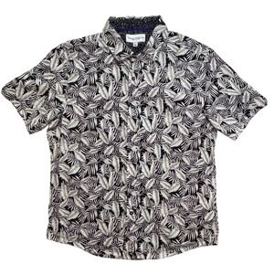 Thomas Sterling Mens Large Black White Tropical Leaf‎ Print Button Down Shirt L